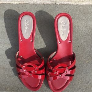 Red Cole Haan leather mule sandals